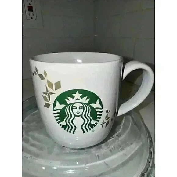 Starbucks Holiday Collection Gold Green Siren White Coffee Mug 2013 Christmas - Picture 9 of 11
